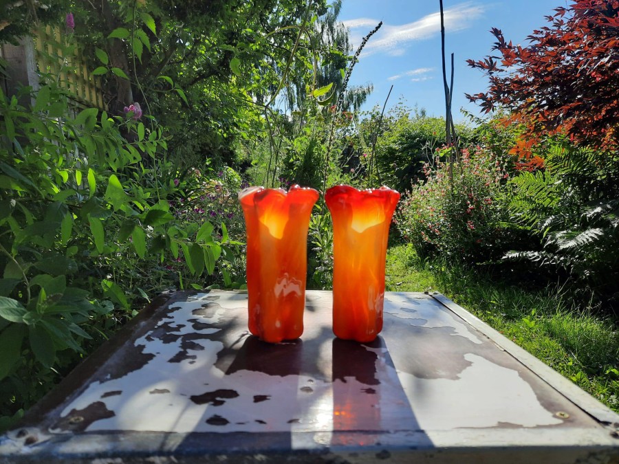 Sunburst Art Glass Vases Circa 1960s