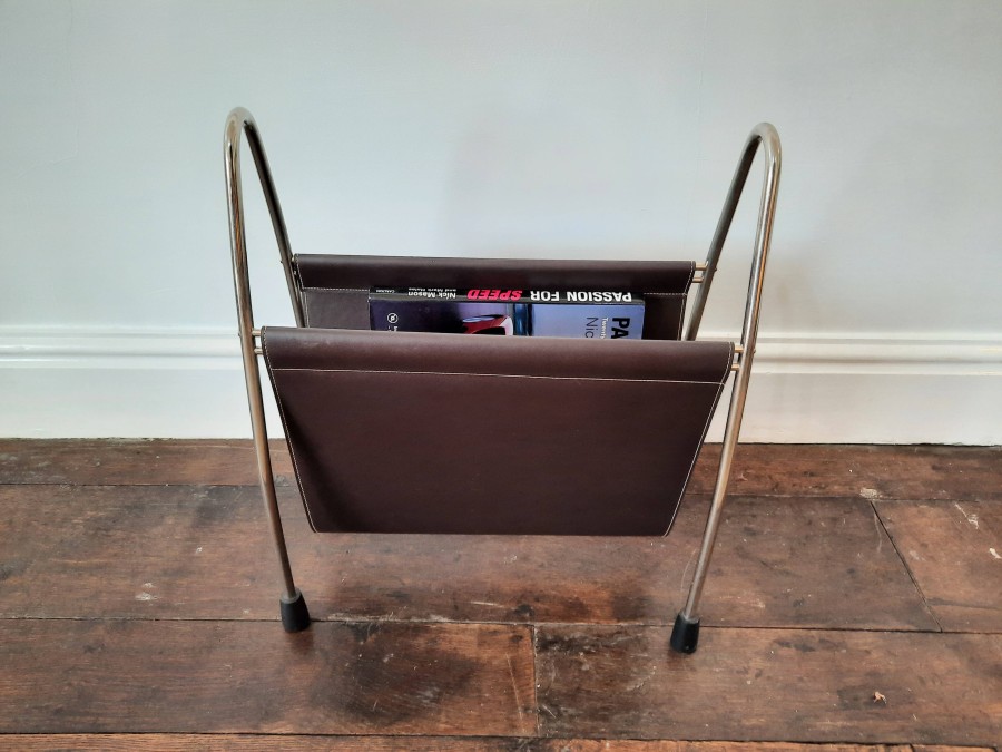 French Chrome Magazine Rack  Circa 1970s