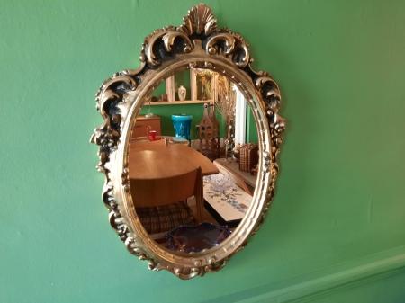 Gilt Plaster Oval Framed Mirror Circa 1970s